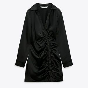 Zara Black Satin Finish Dress with Drape Detail